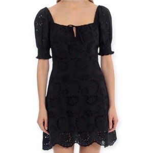 7 For All Mankind Black Eyelet Lace Dress Square Neck Milkmaid Boho Medium
